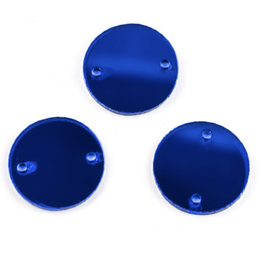 Sundaylace Creations & Bling Mirror Gems Sapphire Blue 14mm Coloured Mirror Round/Circle, Sew on, Glass Mirror Acrylic Gem *Blue/Pink/Purple