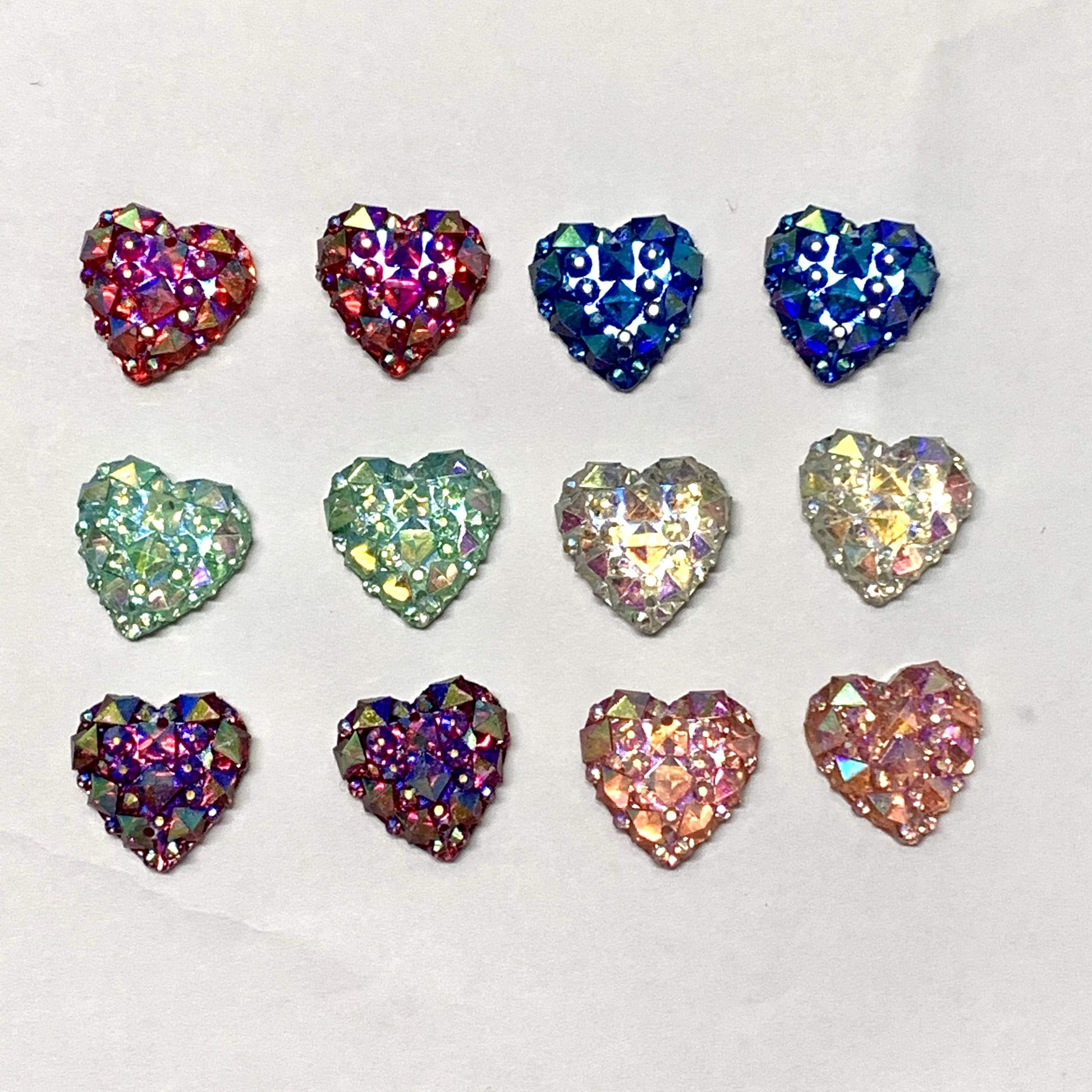 Sundaylace Creations & Bling Resin Gems 14mm Crinkle Druzy Heart AB, Sew on, Resin Gems
