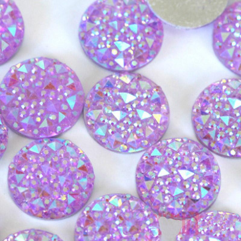 Sundaylace Creations & Bling Resin Gems Light Purple AB 14mm White AB, Pink AB, Light Purple AB, Light Blue AB, Pale Yellow AB, Circle Shaped, Druzy Textured, Sew On, Resin Gem