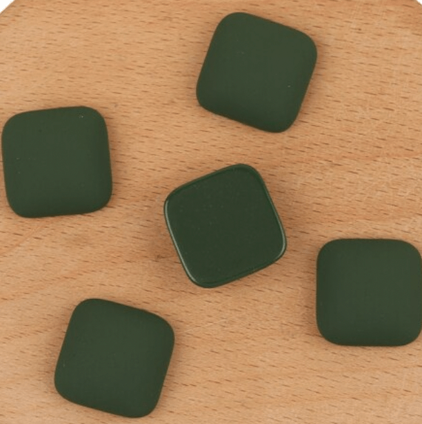 Hunter Dark Green Matte 15*15mm Matte Acrylic Rounded Square Shaped, Glue on, Resin Gem *NEW 2023* (Sold in Pair) Resin Gems