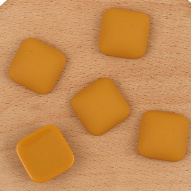 Dark Mustard Matte 15*15mm Matte Acrylic Rounded Square Shaped, Glue on, Resin Gem *NEW 2023* (Sold in Pair) Resin Gems
