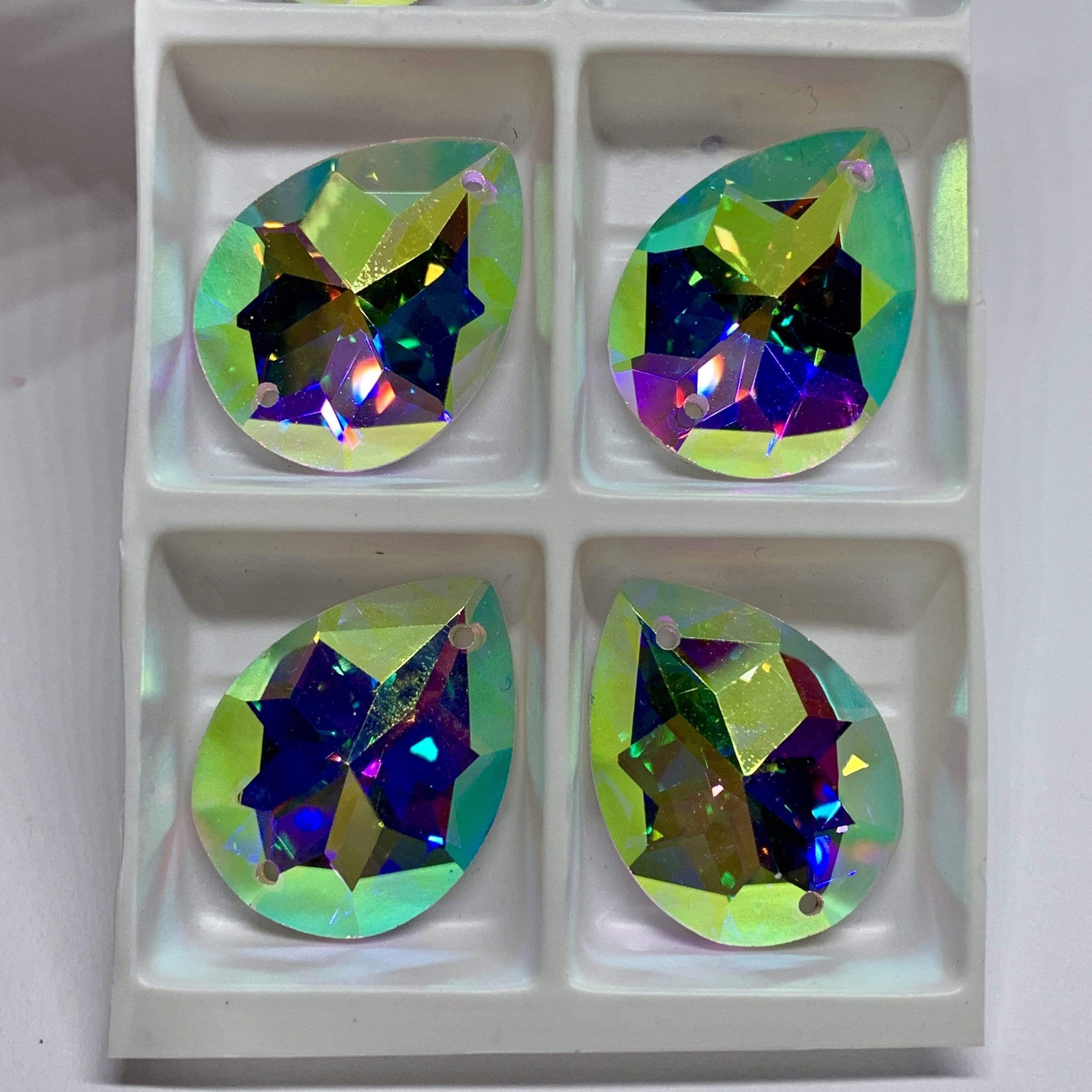 Sundaylace Creations & Bling Fancy Glass Gems 15*20mm AB 8-point Star Pattern on Teardrop, Sew on, Fancy Glass Gem