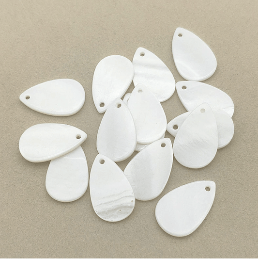 15*24mm Real Nature White Shell Teardrop, Sew on one hole Gem (Sold in Pair) Resin Gems