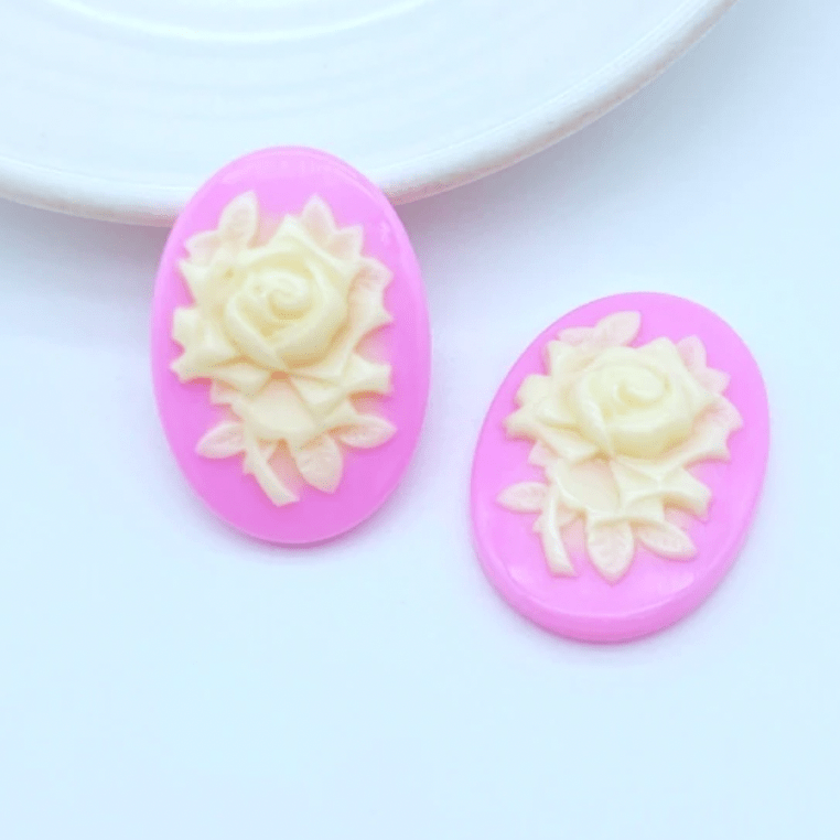 Sundaylace Creations & Bling Resin Gems Pink- Ivory Rose Oval 15*27mm Roses in Oval Cameo Gentle Pastel floral, Glue on, Resin Gems