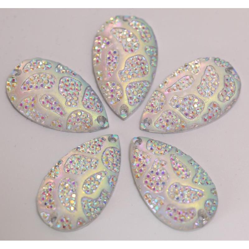 Sundaylace Creations & Bling Resin Gems 15*27mm Teardrop Animal Print AB Resin Sew on Flat Back Gem