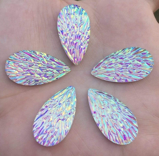 15*29mm Blue AB Phoenix Texture Long Teardrop, Glue on, Resin Gem, (Sold in Pair)