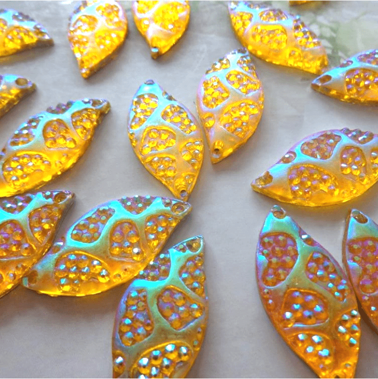 Sundaylace Creations & Bling Resin Gems 15*30mm Golden Yellow Animal Print S shaped, Sew on, Resin Gems (Sold in Pair)