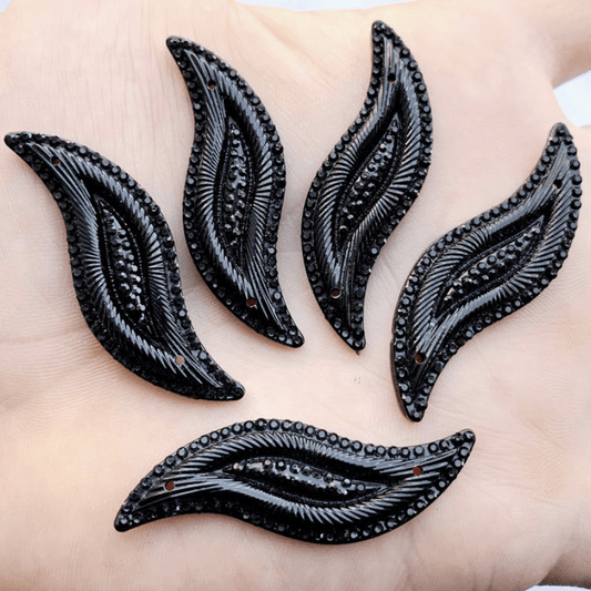 Sundaylace Creations & Bling Resin Gems 15*47mm Black Fancy Leaf S-Shaped, Sew on, Black Resin Gem
