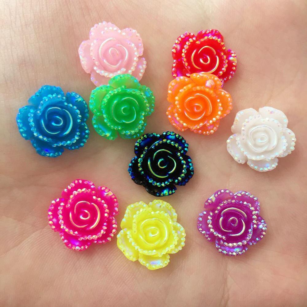 Sundaylace Creations & Bling Resin Gems 15mm AB Mixed Roses with a Flat profile, Glue on, Resin Gems