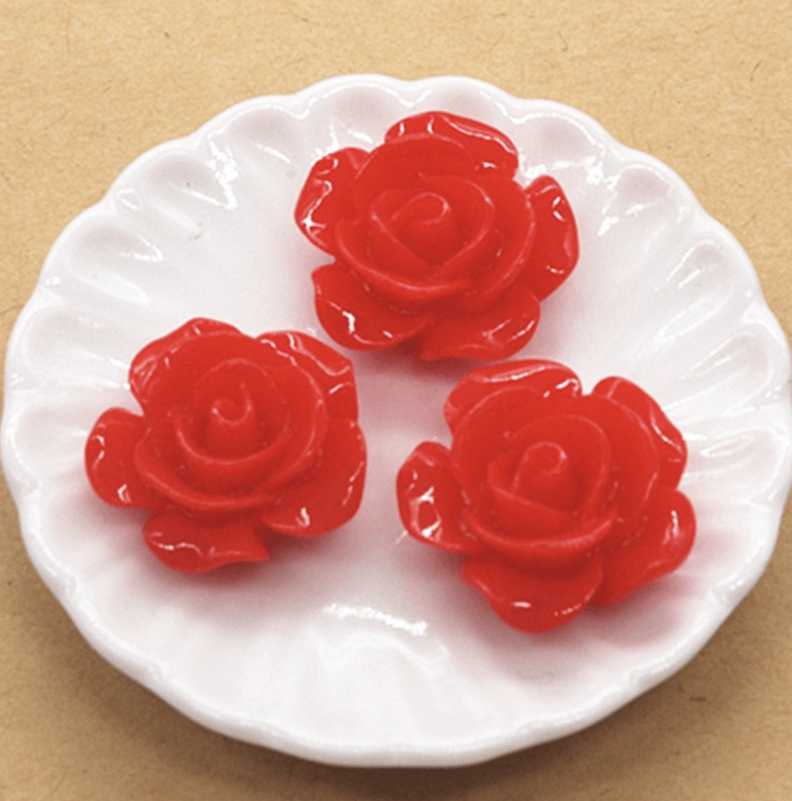 Sundaylace Creations & Bling Resin Gems Red 15mm Glossy Roses Round, Glue on, Resin Gems