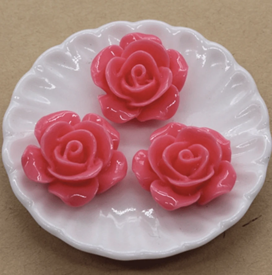 15mm, Hot Pink, Glossy Roses Round, Glue on, Resin Gems, Resin Gem, (Sold in Pair)