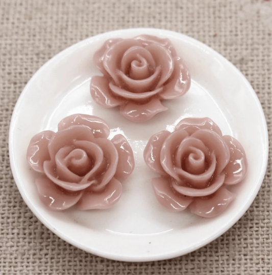 15mm, Mauve- Muted Purple, Glossy Roses Round, Glue on, Resin Gems, Resin Gem, (Sold in Pair)