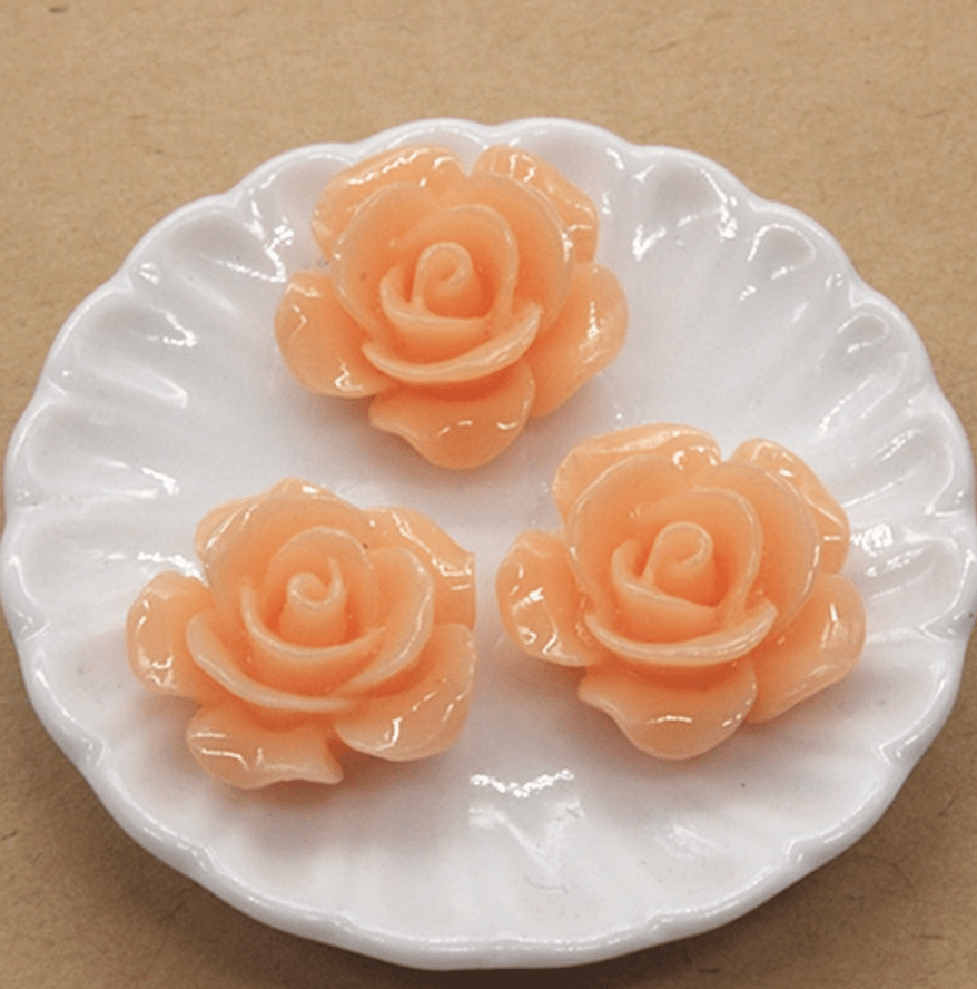 Sundaylace Creations & Bling Resin Gems Peach 15mm Glossy Roses Round, Glue on, Resin Gems