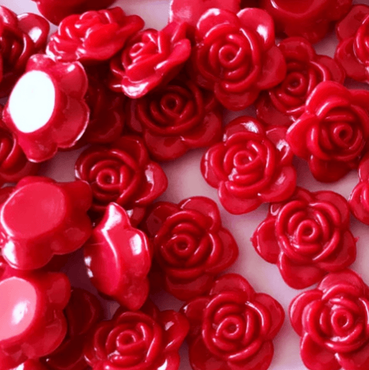 Sundaylace Creations & Bling Resin Gems 15mm Red Rose flat back round, Sew on, Resin Gems (Sold in Pair)