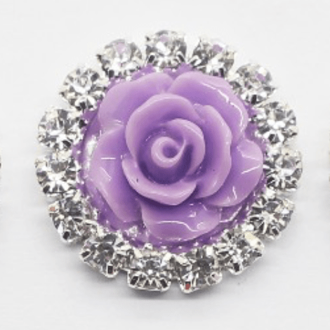 Sundaylace Creations & Bling Rhinestone Frame Purple Rose 15mm White/Purple/Pink Rose in Clear Rhinestone Frame, Resin Gem, Rhinestone Famed Gem