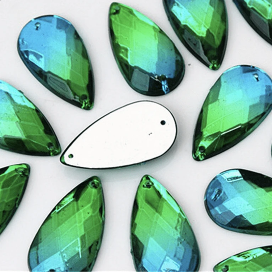 16*20mm, Green To Blue Ombre, Ombre Long Teardrop, Sew on, Resin Gem, (Sold in Pair)