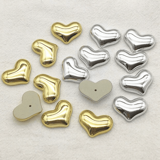 Sundaylace Creations & Bling Resin Gems 16*21mm Metallic Gold/Silver Mirror HEART, Glue on, Resin Gems (Sold in Pair)