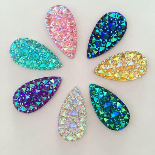 Sundaylace Creations & Bling Resin Gems 16*30mm Mixed Long Teardrop Shaped, Crinkle Druzy Texture, Sew on, Resin Gem