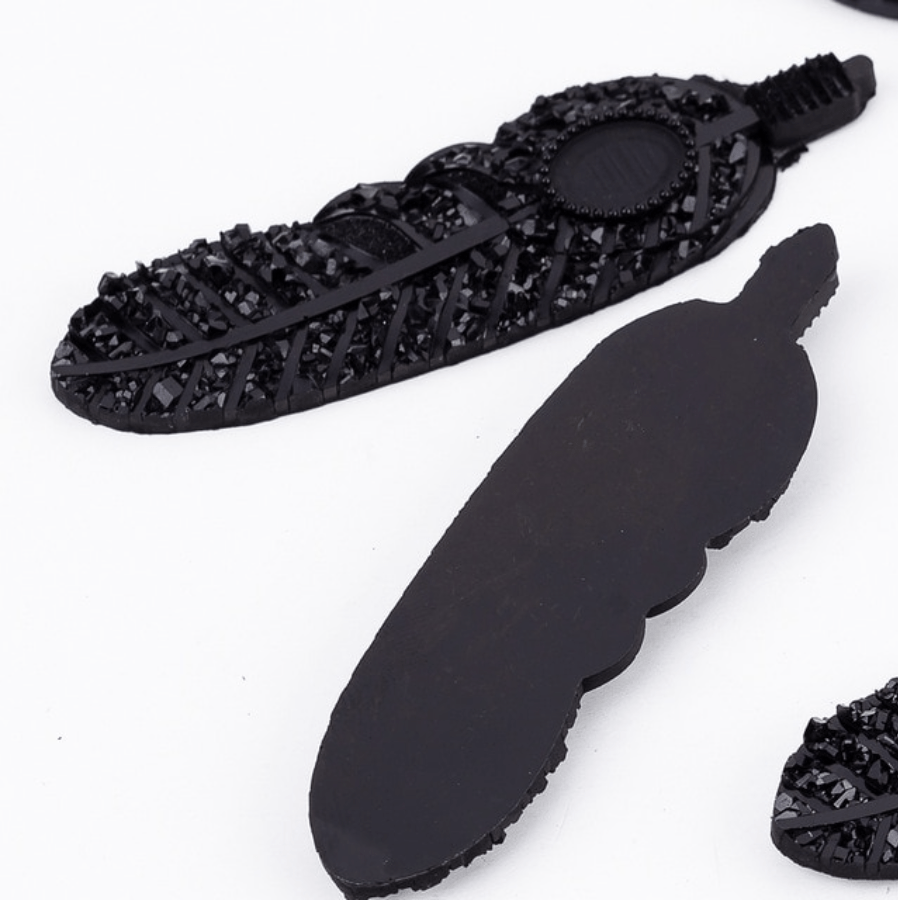 Sundaylace Creations & Bling Resin Gems Black Feather Gem 16*63mm Black/Clear/Silver Feather, with out gem, Glue on, Resin Gems