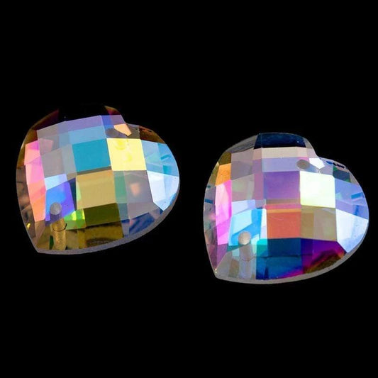 Sundaylace Creations & Bling Fancy Glass Gems 20mm 16mm & 20mm AB Checkered Heart Shaped High Quality, Sew on, Flat back Fancy Glass Gem