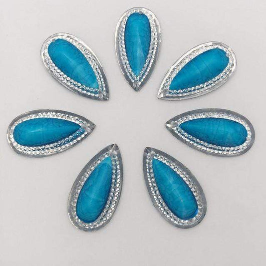 16mm, Blue Turqouise, *30mm Coloured Marbled Stone effect Resin Teardrop Flatback Sew On Gem, Resin Gem, (Sold in Pair)