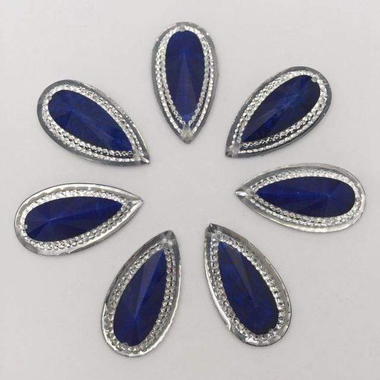 16mm, Navy Blue, *30mm Coloured Marbled Stone effect Resin Teardrop Flatback Sew On Gem, Resin Gem, (Sold in Pair)
