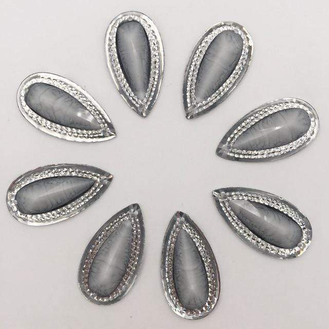 Sundaylace Creations & Bling Resin Gems Grey 16mm*30mm Coloured Marbled Stone effect Resin Teardrop Flatback Sew On Gem