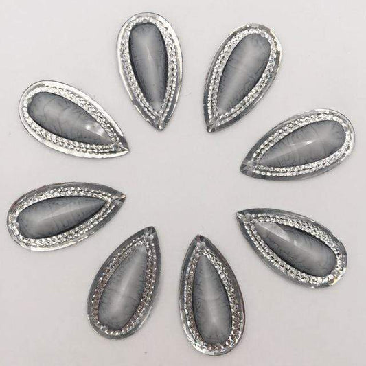 16mm, Grey, *30mm Coloured Marbled Stone effect Resin Teardrop Flatback Sew On Gem, Resin Gem, (Sold in Pair)
