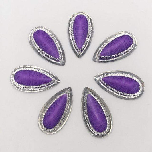 16mm, Purple, *30mm Coloured Marbled Stone effect Resin Teardrop Flatback Sew On Gem, Resin Gem, (Sold in Pair)