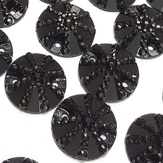 Sundaylace Creations & Bling Resin Gems 16mm Black Burst Pattern, Rivoli, Sew on, Resin Gem