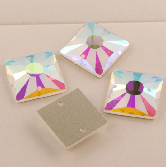 Sundaylace Creations & Bling Fancy Glass Gems 16mm Frosted Burst Matte Square, sew on, Fancy Glass Gem (Sold in Pair)