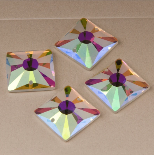 Sundaylace Creations & Bling Fancy Glass Gems 16mm Frosted Burst Matte Square, sew on, Fancy Glass Gem (Sold in Pair)