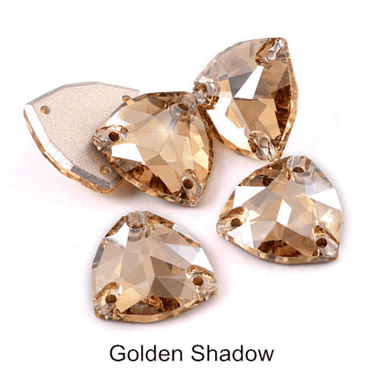 Fancy Glass Gems Fancy Glass Gems 16mm Golden Shadow Champagne Trillian Fat Triangle Triangular Shaped, Sew on, Fancy Glass Gem (Sold in Pair)