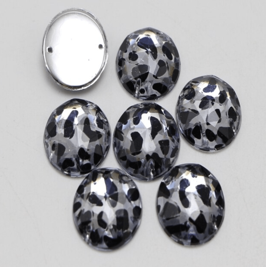 Sundaylace Creations & Bling Resin Gems 16mm Grey-Black Leopard Animal Print Round, Sew on, Resin Gems