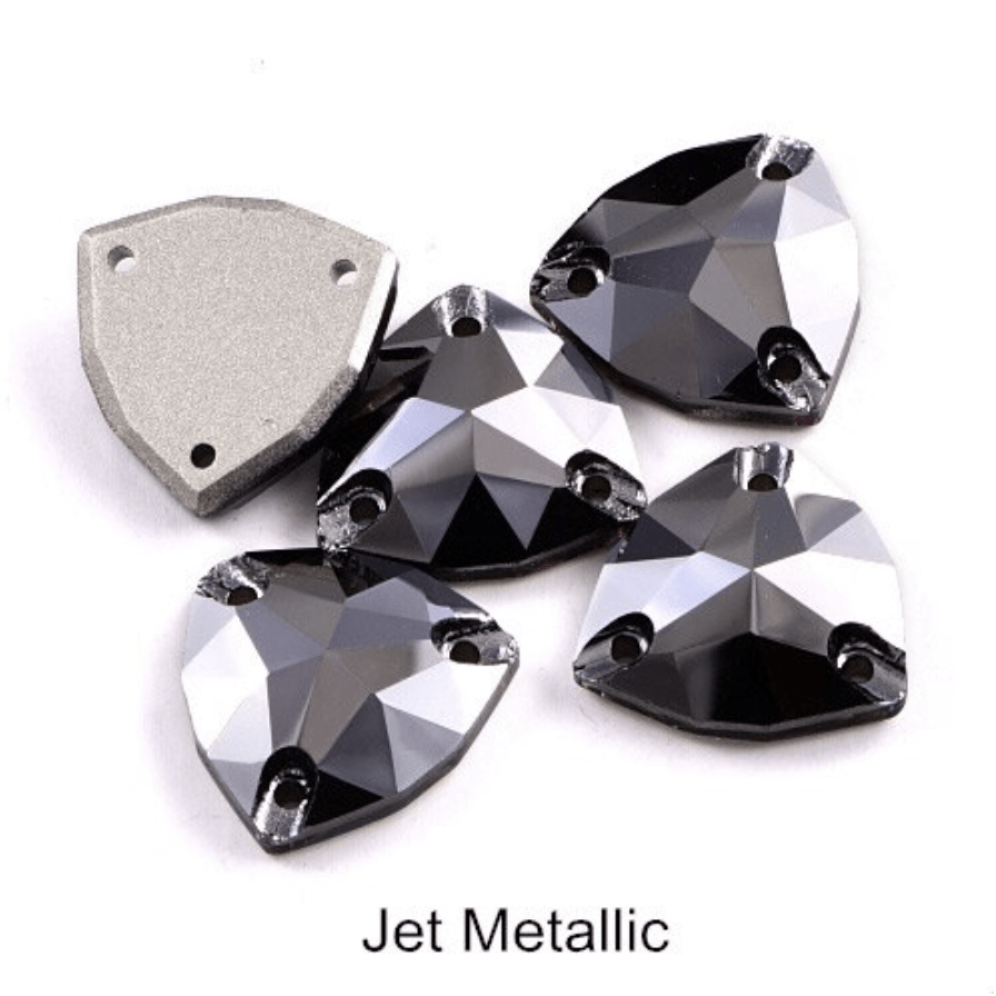 Sundaylace Creations & Bling Fancy Glass Gems 16mm Jet Metallic Gunmetal Fat Triangle Shaped, Sew on, High Quality Fancy Glass Gem