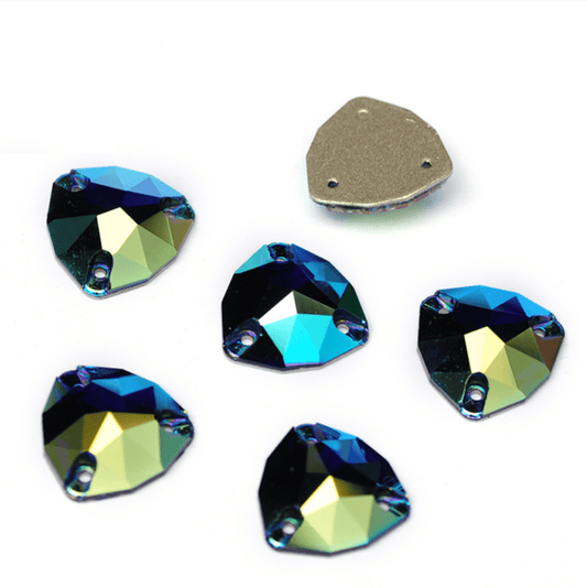 16mm Metallic Emerald AB Fat Triangle Trillion, Sew on, Fancy Glass Gems (Sold in Pair) Fancy Glass Gems