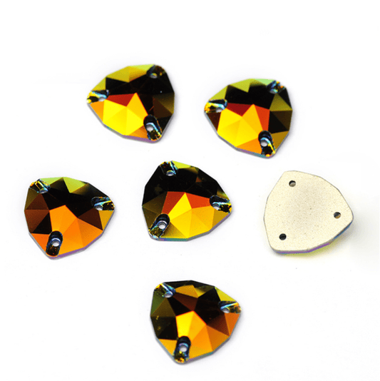 16mm Metallic Orange AB Fat Triangle Trillion, Sew on, Fancy Glass Gems (Sold in Pair) Fancy Glass Gems