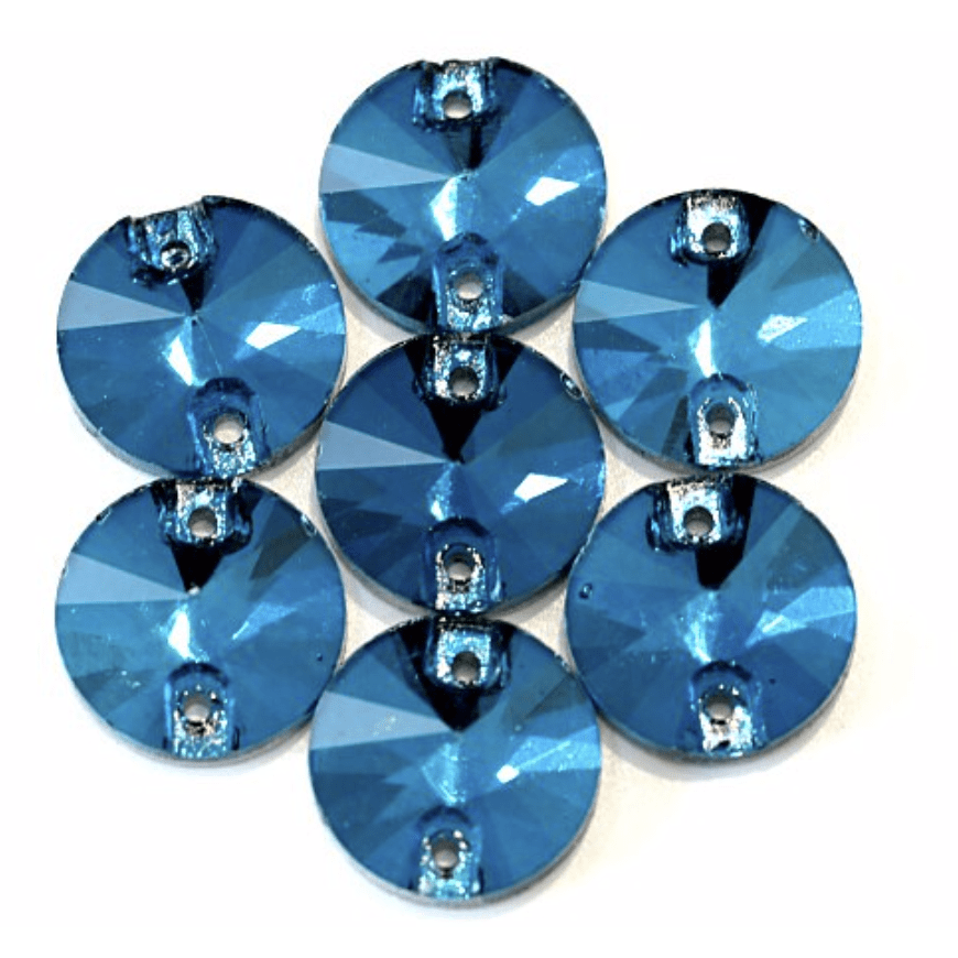 Sundaylace Creations & Bling Glass Gem Peacock Blue 16mm Rivoli Multiple Colours, Sew On, Glass Gem