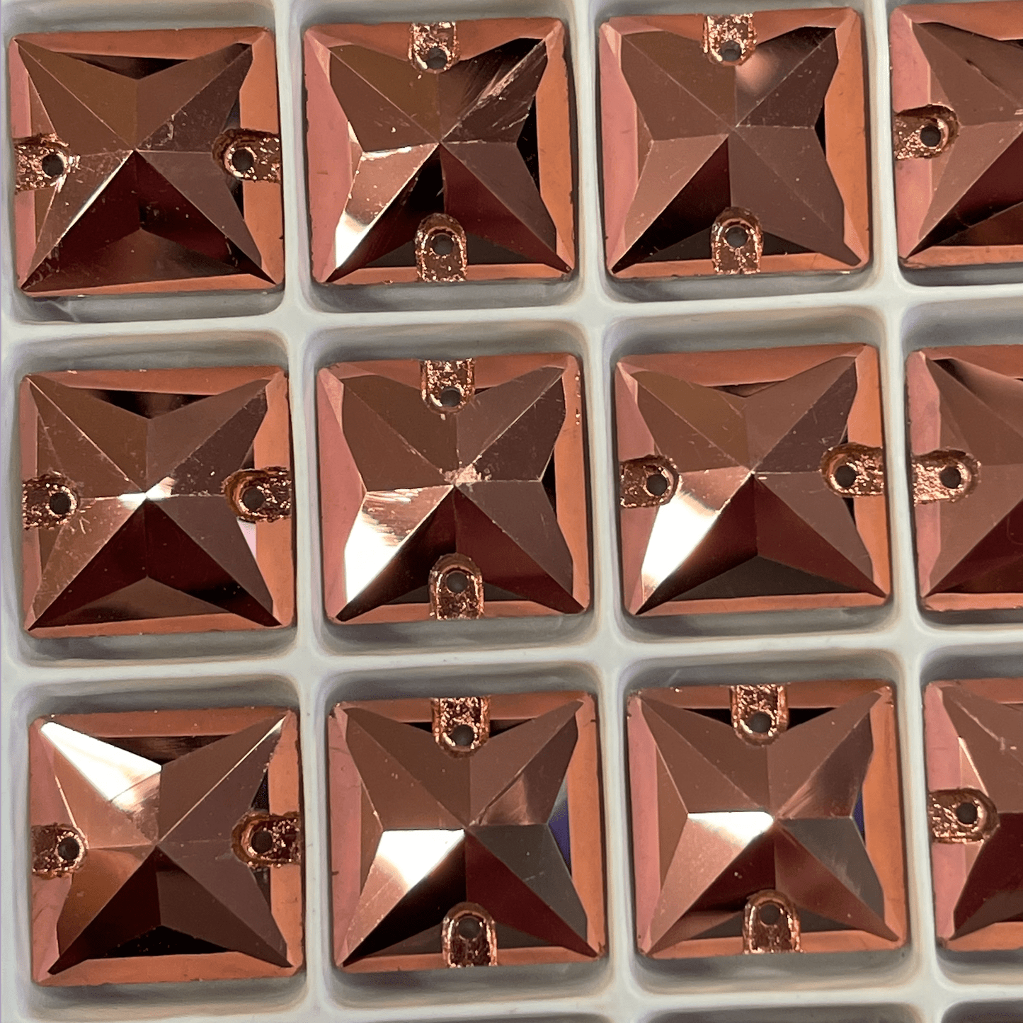 Sundaylace Creations & Bling Fancy Glass Gems 16mm Rose Gold *Metallic* Square Shaped, Best Quality Fancy Glass Gem (Sold in Pair)