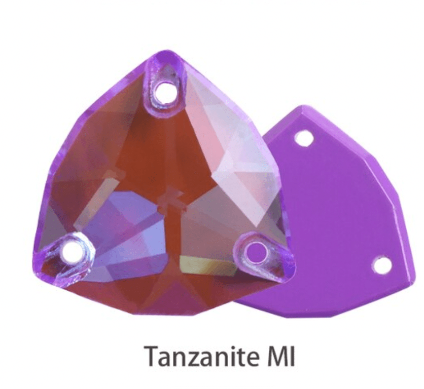 Sundaylace Creations & Bling Fancy Glass Gems 16mm Tanzanite AB Mocha Fat Triangle Trillion, Sew on, Fancy Glass Gems