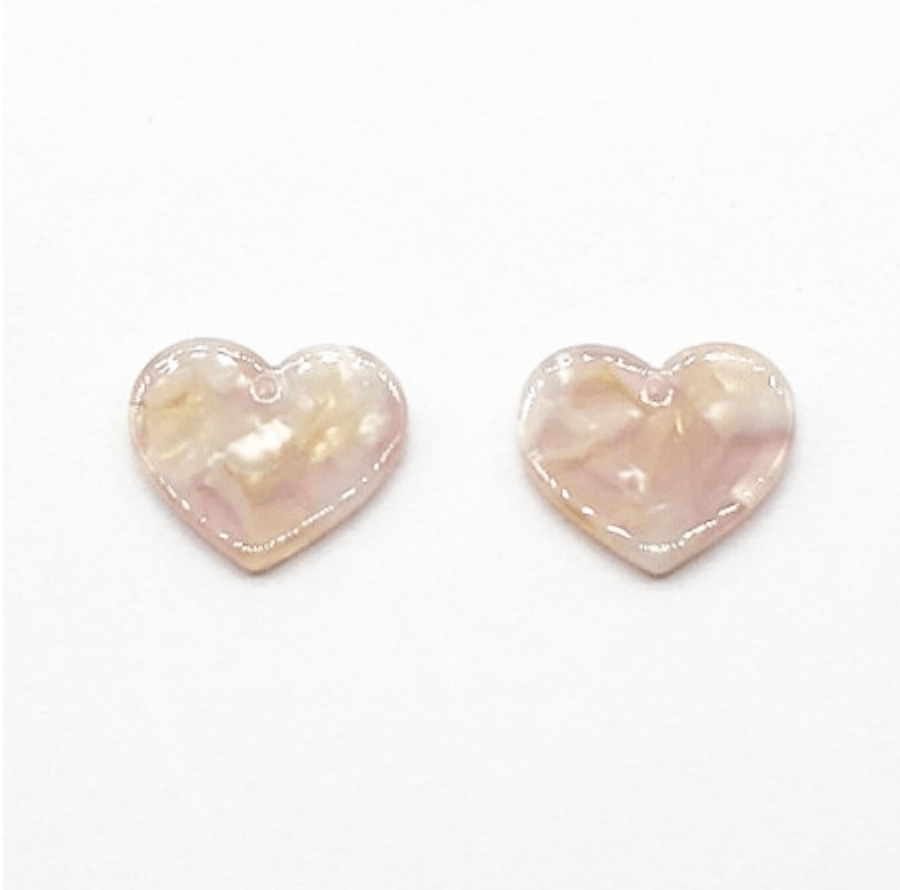 Sundaylace Creations & Bling Resin Gems 17*20mm Ivory-Pink-Beige Marble Heart Acrylic, one hole sew on, Large Resin Gem