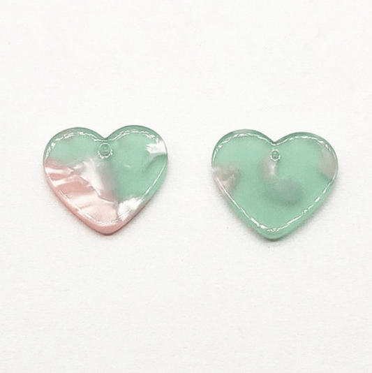Sundaylace Creations & Bling Resin Gems 17*20mm Mint Green and Ivory Marble Heart Acrylic, one hole sew on, Large Resin Gem (Sold in Pair)