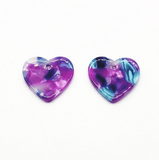 Sundaylace Creations & Bling Resin Gems 17*20mm Purple and Blue Marble Heart Acrylic, one hole sew on, Large Resin Gem (Sold in Pair)