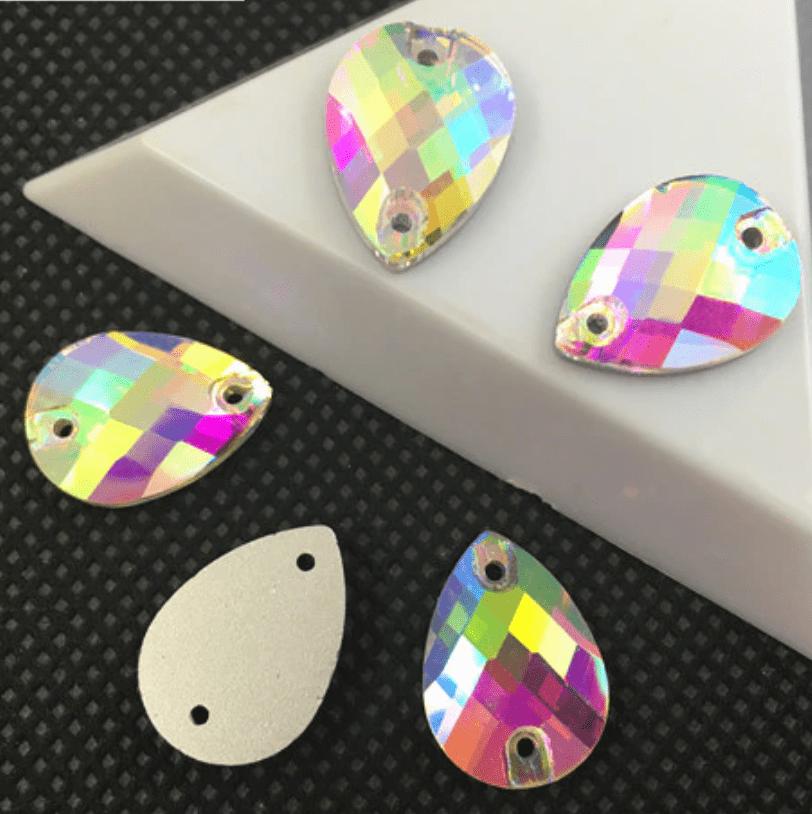 Sundaylace Creations & Bling Glass Gems 13*18mm -Grade A Checkered Top 17*28mm-13*22mm AB Teardrop Foil Back Grade AAA, Sew on,  Large Glass Gem