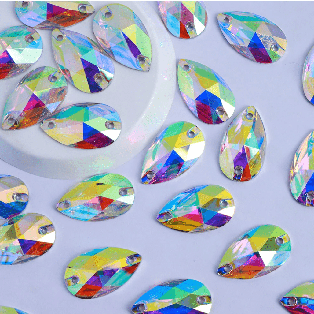Sundaylace Creations & Bling Resin Gems 17*28mm AB Teardrop, Sew On, Resin Gems (Sold in Pair)