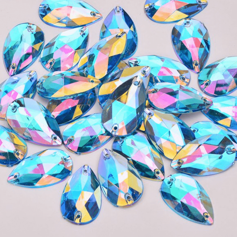 Sundaylace Creations & Bling Resin Gems 17*28mm Aqua Blue AB Large Teardrop, Sew on, Resin Gems (Sold in Pair)