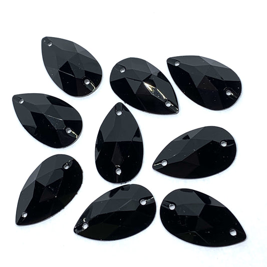 Sundaylace Creations & Bling Resin Gems 17*28mm Black Large Teardrops, Sew On, Resin Gem