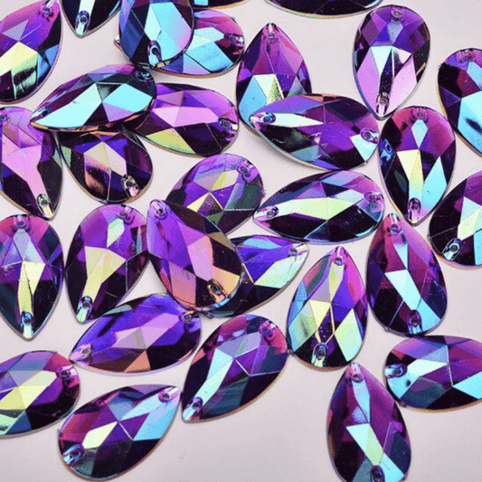 Sundaylace Creations & Bling Resin Gems 17*28mm Purple AB Teardrops, Silver Foil Back, Sew On, Resin Gem
