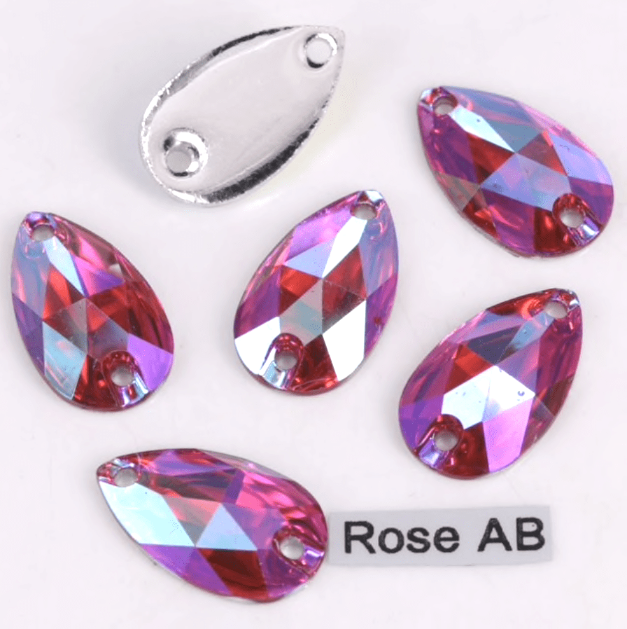 Sundaylace Creations & Bling Resin Gems 17*28mm Rose Pink AB Teardrop, Sew on, Resin Gem