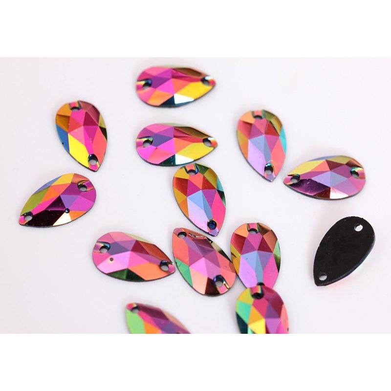 Sundaylace Creations & Bling Resin Gems 17*28mm Siam AB Teardrop Black Bottom, Sew on, Black AB Resin Gem (Sold in Pair)